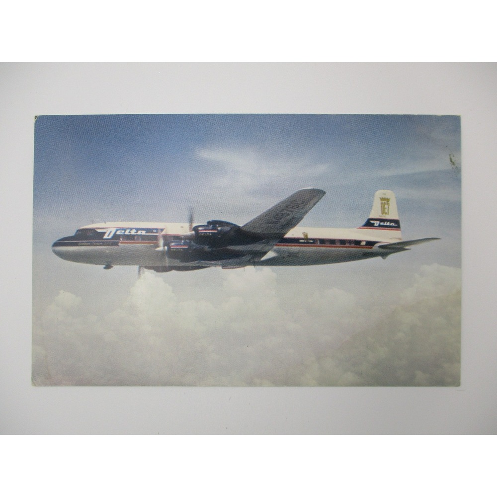 Vintage Delta Air Lines Golden Crown DC-7‎ Postcard Aviation Memorabilia Litho